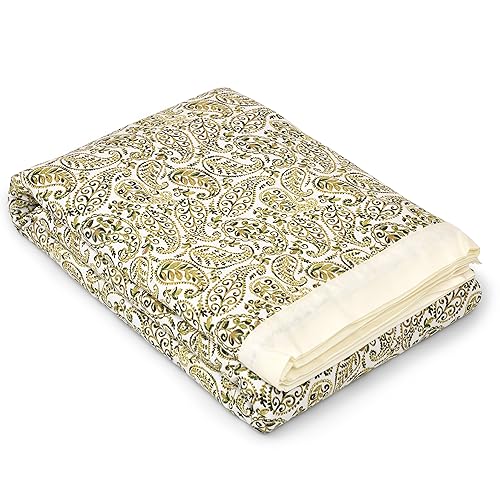 THE LINEN COMPANY Cotton Double Bedsheet with Double Dohar, Reversible AC Blanket with Silk Border | 300 TC Soft Lightweight (Combo Set, Green Paisley)