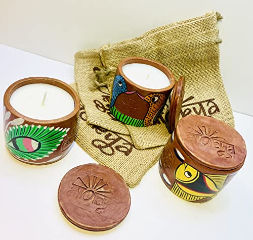 Alokya - Pack of 3 - Single Wick (Small) Scented Candle in Terracotta Jar with Pattachitra Folk Art (Aranya/Gulshan/Gulshan)