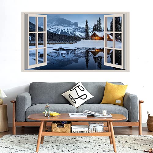 GADGETS WRAP Printed Wall Decal Sticker Fake Window Style Decal (90cm x 50cm) - Winter House