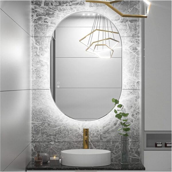 TINITALO Bathroom LED Mirror Home Mirror Wall Mirror with Touch Sensor, 3 Light Effects, Glass, Rectangular LED-49 (18 x 30 Inch)