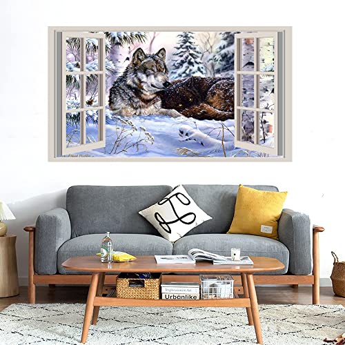 GADGETS WRAP Printed Wall Decal Sticker Fake Window Style Decal (90cm x 50cm) - Wolf Winter