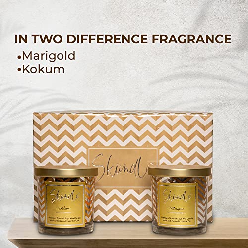 Skiindle Set of 2 Golden Jar Candles with Exquisite Long-Lasting Aromatherapy Scent for Relaxation | Ideal Gift for Home Décor - Made with SOYA Wax, Lead-Free Wick & Natural Aroma Oils