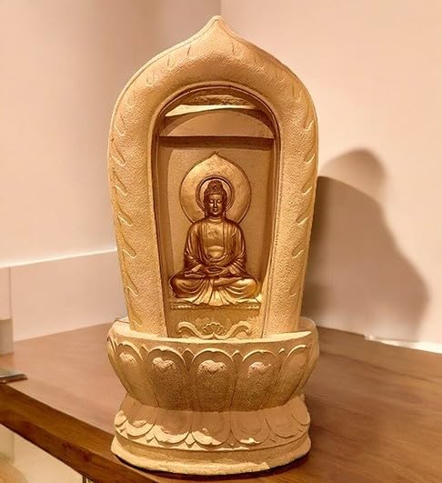 SEPBORN Terracotta Buddha Wall Fountain, 100 cm Height with Light & Pump