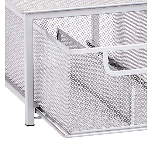 amazon basics Mesh Sliding Basket Drawer Storage Shelf Organizer, Silver, Stainless Steel