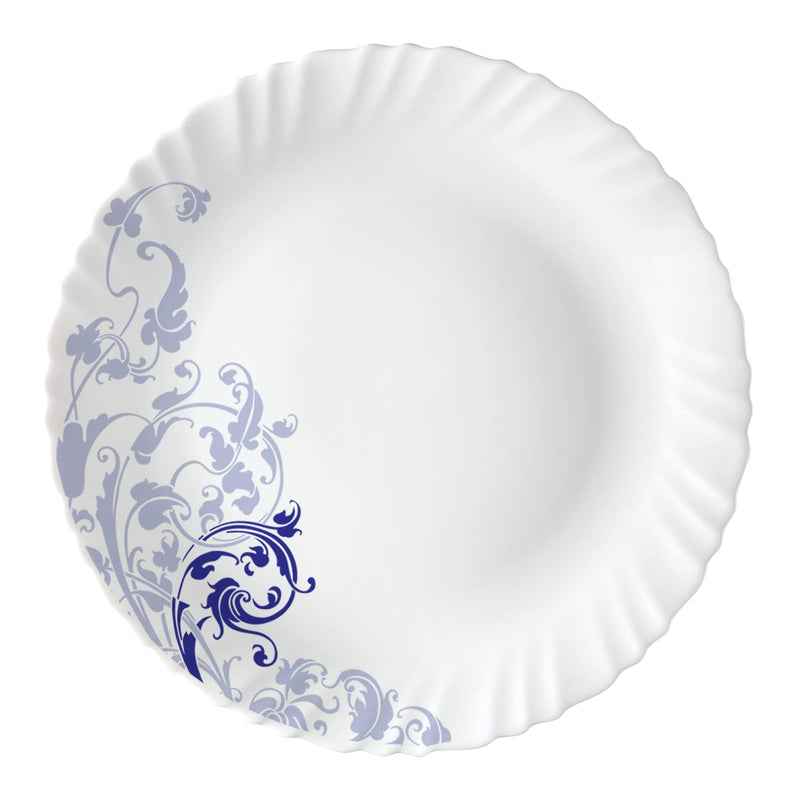 Larah by Borosil Blue Eve Silk Series Opalware Dinner Set | 19 Pieces for Family of 6 | Microwave & Dishwasher Safe | Bone-Ash Free | Crockery Set for Dining & Gifting | Plates & Bowls | White