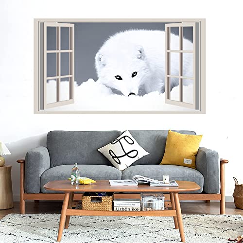 GADGETS WRAP Printed Wall Decal Sticker Fake Window Style Decal (90cm x 50cm) - Snow Wolf