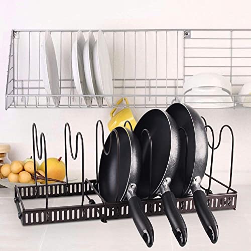 Tisany Pot and Pan Organizers Rack For Cabinet, Pan Organizer Rack Holder for Cabinet Kitchen, Pan Pot Lid Organizer Rack with Adjustable Dividers (7 Dividers & Expandable, metal, Black, Tiered Shelf)