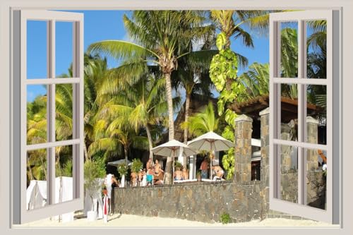 JVERF - JZZA24159 MauritiusPalma Cafe| Self-Adhesive Open Window Wall Sticker