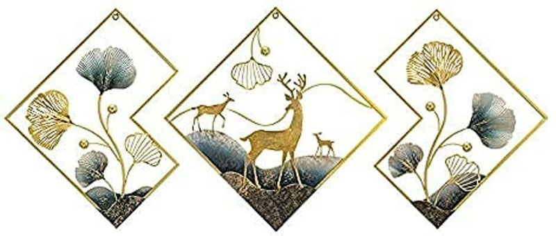 Z M Metal Wall Art Wall Sculpture Wall Hanging Showpiece Perfect For Home Decor, Hotel (DEAR) Set of 3