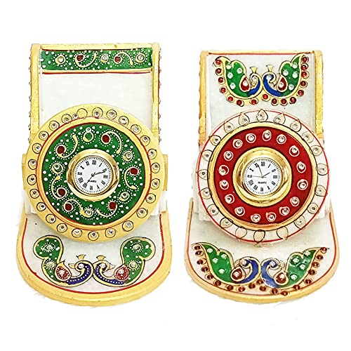 Handicraft Kingdom Mobile Holder for Bed and Table | Smartphone Desktop Stand with Inbuilt Small Clock for Office & Kitchen | Approx Size (4.5 Inch) & Wt (1150 Gm) Pack of 2