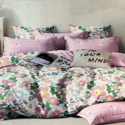 Jazkaa Mix & Match Glace Cotton Elastic Fitted Printed King Size Double Bed Bedsheet (180×200+30cm) with 2 Pillow Covers (46x69cm)