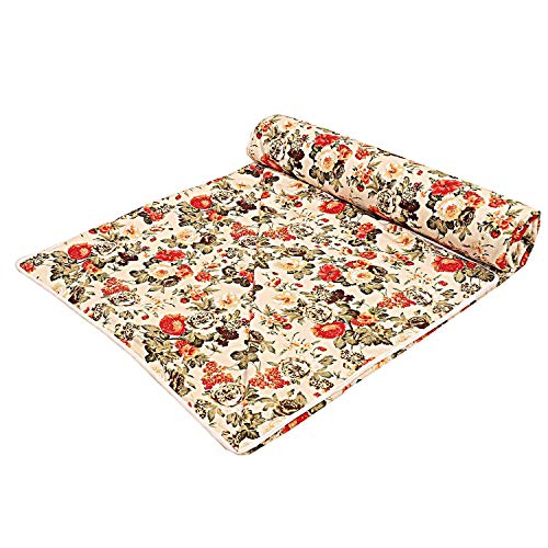 Shree Shyam 100% Microfibre Single Bed AC Dohar Floral Blanket, 450gsm, Red with Blue White Flowers