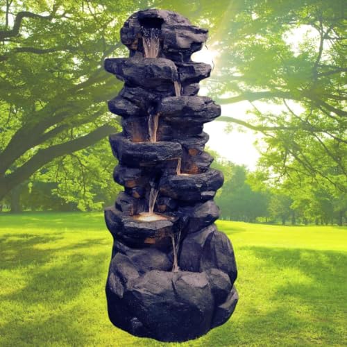 Shawshank 56Inch Long 6 Step Rock Natural Stone Black Water Fountain for Indoor Garden Home Dcor Rock Water Fountain