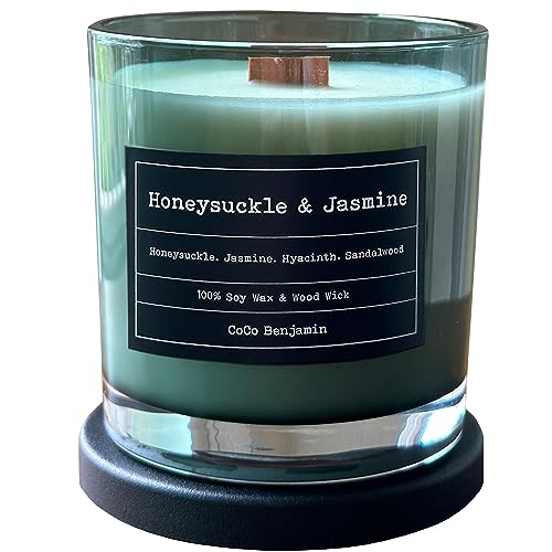 Wood Wick, 100% Soy, Highly Scented, Hand Poured, 8 oz (Honeysuckle & Jasmine)