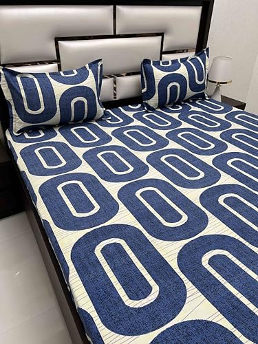 Pure Decor Leisure Fur Collection Microfiber King Size Soft Feel Bedsheet for Double Bed (108"X108") with 2 Pillow Covers PD 4426 - Geometric, Blue