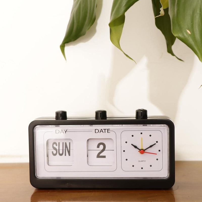 CALANDIS® Retro Fashion Flip Clock Digtal Flip Day Date Time Display Clock Black