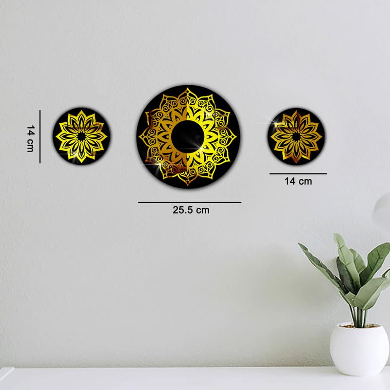 VAH- Kya Bat Hai !! Golden 3D Mandala Design Wooden Acrylic Mirror Wall Sticker for Home Decoration