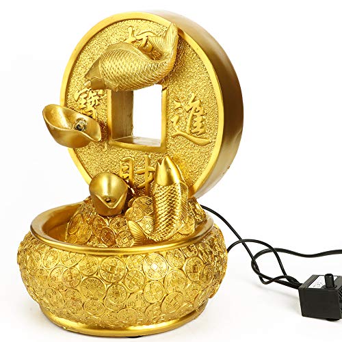 Ubersweet® Desktop Electric Water Fountain,Gold Landscape Fish Money Relaxation Desktop and Tabletop Fountain with LED Light for Table Desk Bedroom Living Room Home Office'