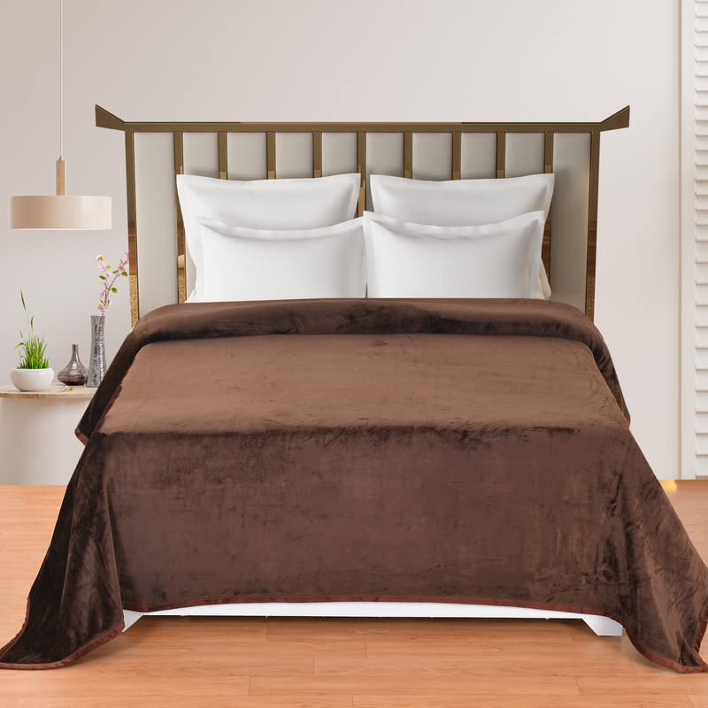 HOME LINEN® All-Season Super Soft Flannel Solid Coffee Brown Color/AC Blanket Double Bed & Single Bed/Plain Blanket/Light Weight AC Blanket/Santana (Double Bed 230x250 CM)