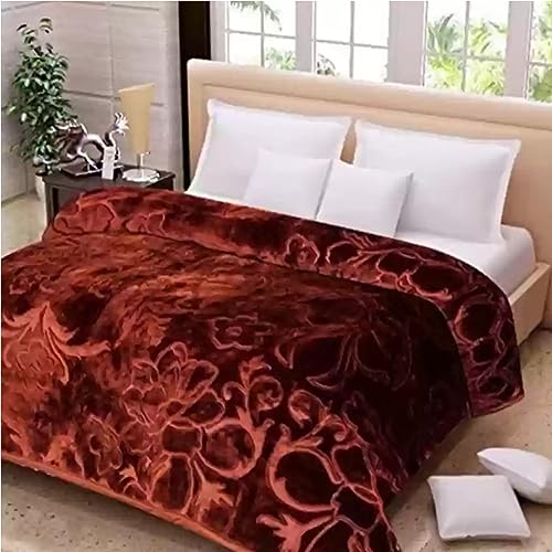 BENAVJI Mink Floral Embossed Super Soft Heavy Coffee Double Bed Velvet for Winter Blanket Quilt Rajai