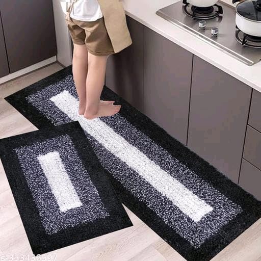 ROUSN | Kitchen Doormat| Floor mat | Door mat| Soft,Washable, Printed, Designer, for Floor, Kitchen, Room (Black, White Colour)