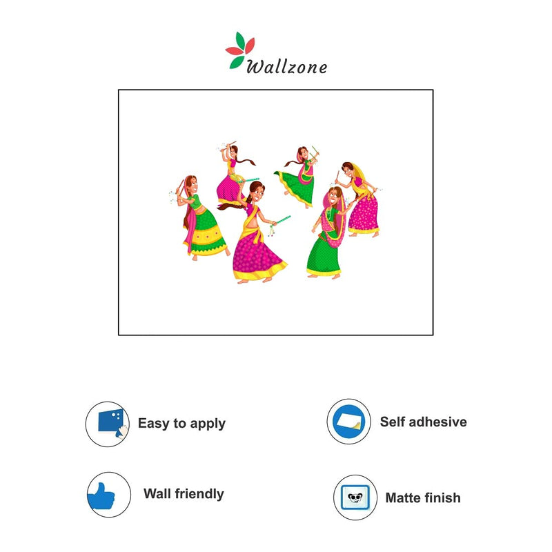 Wallzone Bharatanatyam Large Vinyl Wallsticker for Home Decoration (105 cm x 71 cm)