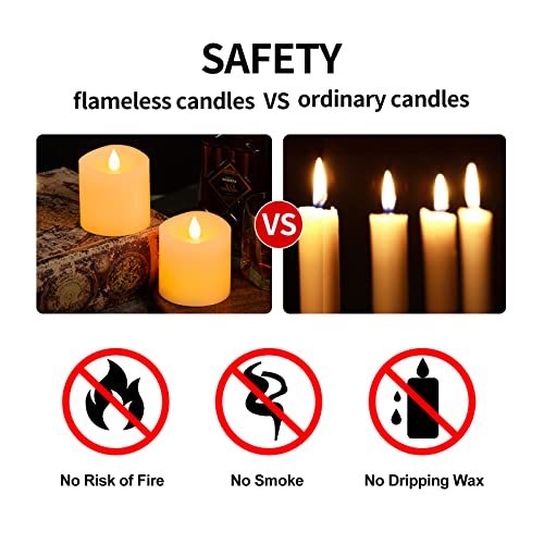 ASLDOIWEH 3x3 Flickering Flameless Candles Set of 2, 2AA Battery Life 600 Hours Battery Candles Flickering with Timer,3 inch Flameless Candles with Remote for Party/Wedding,Ivory