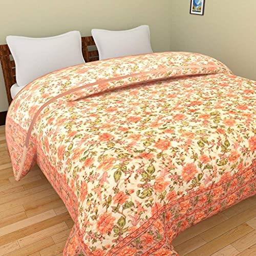 SVT Traditional Famous Jaipuri Beautiful Floral Print in Multi Coffee mughal Print Jaipuri Rajai/Razai/Quilt Single/Single Bed Quilt/Comforter/AC Quilt/AC Comforter