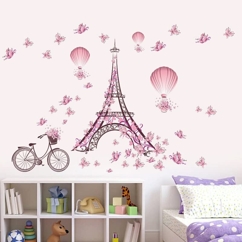 GADGETS WRAP Vinyl Wall Decal Sticker Romantic Tower Butterflies Flower Wall Decals