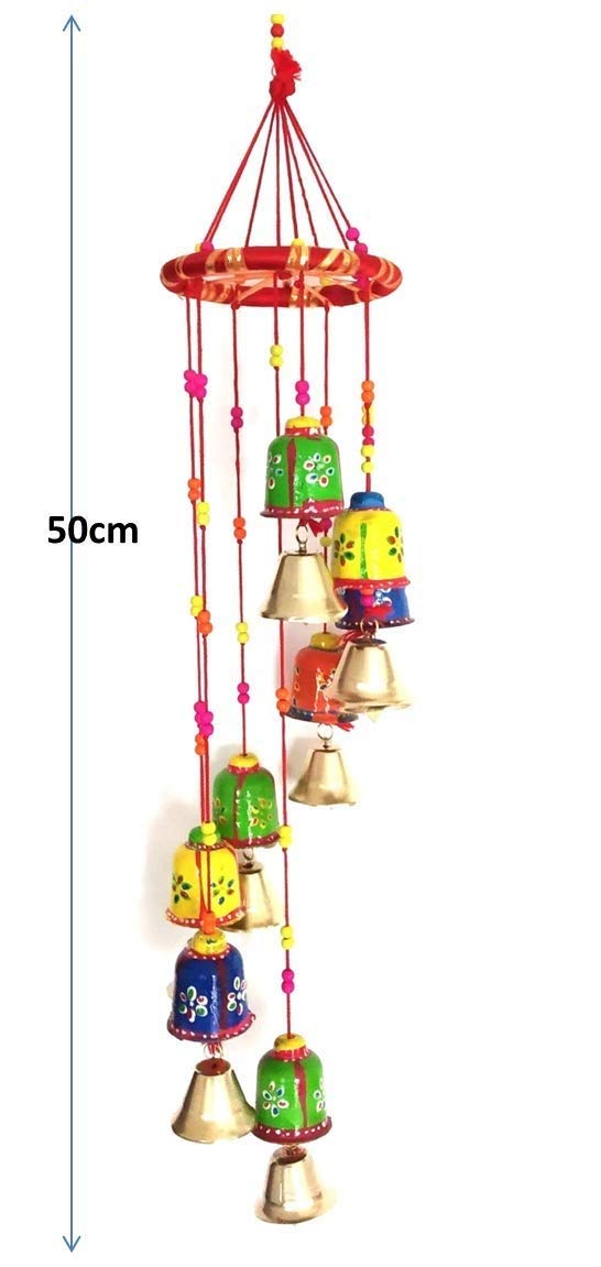 Anupam Enterprises Indian Rajasthani Handmade Traditional Art Home Decoration Wall Hanging Plastic Wind Chime with Bells (Multicolour)