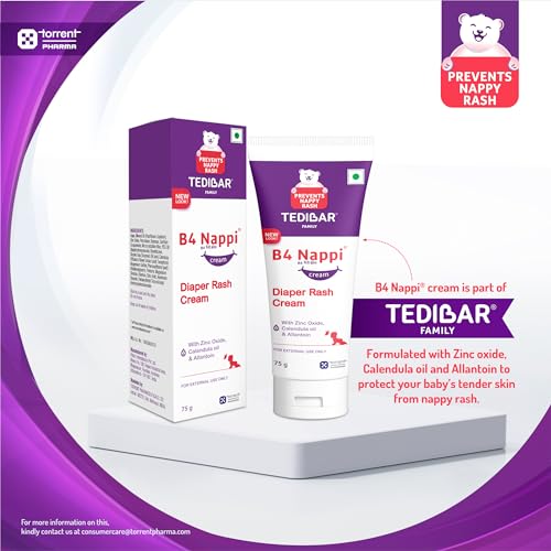 B4 Nappi Cream TEDIBAR B4 Nappi Diaper Rash Cream for Babies 75g | Forms protective layer from faecal irritation | Soothes and moiturises baby's Nappy Area | Clinically Recommended - By Torrent Pharma