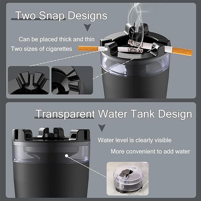 GNOLY Windproof Cigarette Ashtray with Water Tank Portable Detachable Vehicle Ashtray Car Cigarette Ashtray with Lid (1Pcs)
