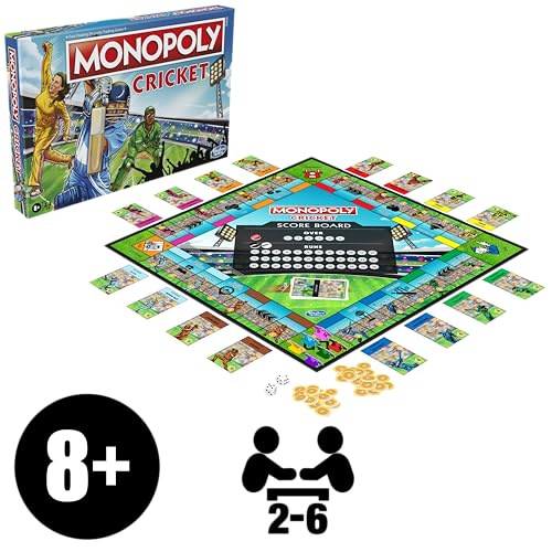 Monopoly Cricket Board Game | Cricket-Themed Monopoly Board Game for Families and Kids | for Ages 8+ | for 2 to 6 Players | Birthday Gift for Kids & Families