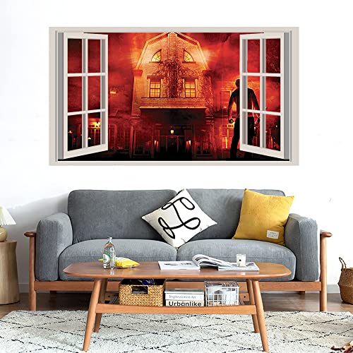 GADGETS WRAP Printed Wall Decal Sticker Fake Window Style Decal (90cm x 50cm) - The Burning House