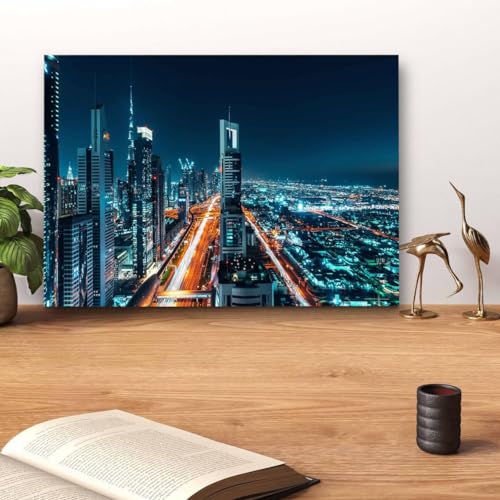 GADGETS WRAP Canvas Gallery Wrap Framed for Home Office Studio Living Room Decoration (14x11inch) - Skyscrapers At Night 4