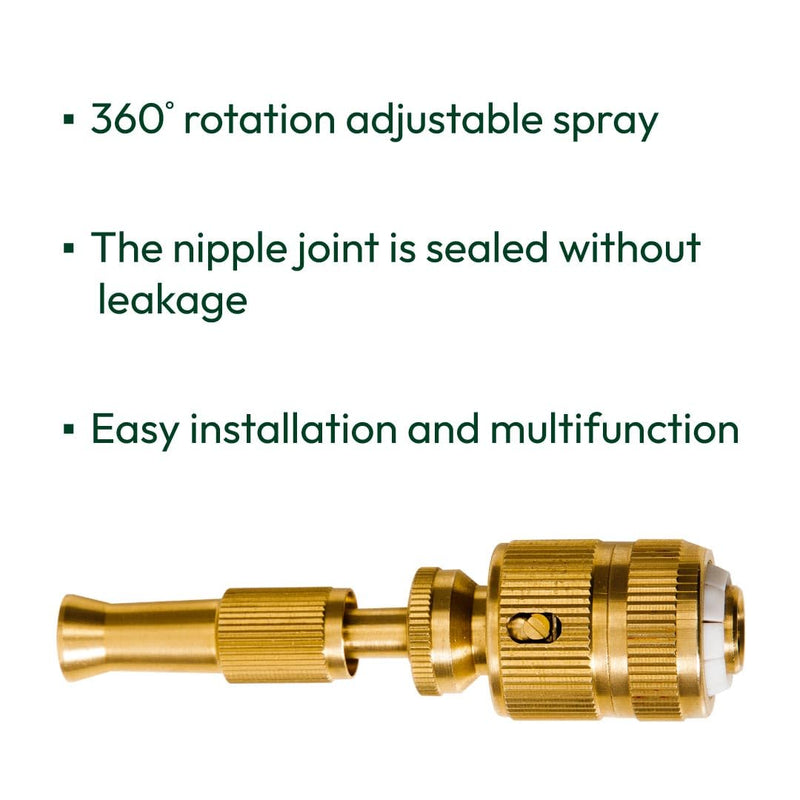 Ugaoo High Pressure Brass Nozzle Gun for 1/2" Garden Hose Pipe, Perfect for Car Bike Washing & Gardening Water Pipe (Push-Fit Brass Nozzle)