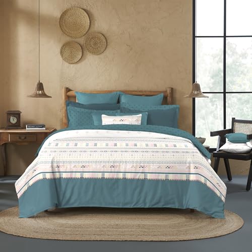 Trident Bedsheet King Size Bed Cotton | Cotton Bedsheets for double bed | 1 Bedsheet and 2 Pillowcases | Indian Traditional Craft | King Size Bedsheet Cotton | Sanskriti Collection- Shisha Bharat Teal