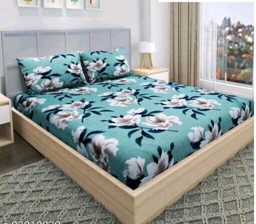 Comfolust 240 TC Microfiber King Printed Fitted (Elastic) Bedsheet | Green Flower Ashley Fitted DOUBL