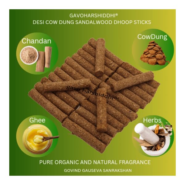 DHANANJYA Organic Cow Dung Chandan Dhoop Batti Natural Sandalwood Incense Sticks for Daily Pooja/Havan/Meditation/Relaxing/ 60 piece with stand (Pack of 1)