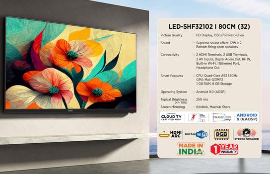 Intex 80cm (32") HD Ready Smart Android 9.0 LED TV (LED-SHF32102)