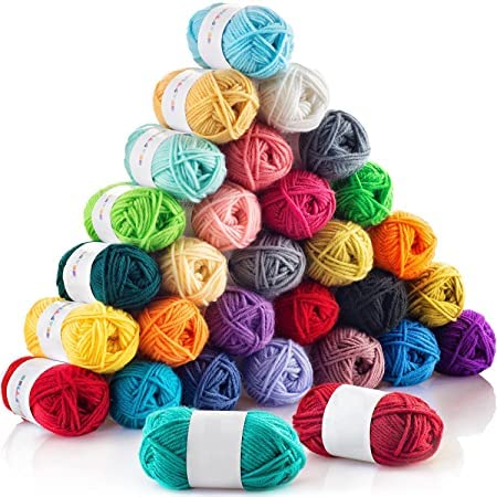 ZUBSHA™ Wool Balls Random Colors - Perfect for Mini Knitting and Crochet Project Hand Knitting Art Craft Soft Fingering Crochet Hook Yarn, Needle Knitting Thread (Pack of 24)