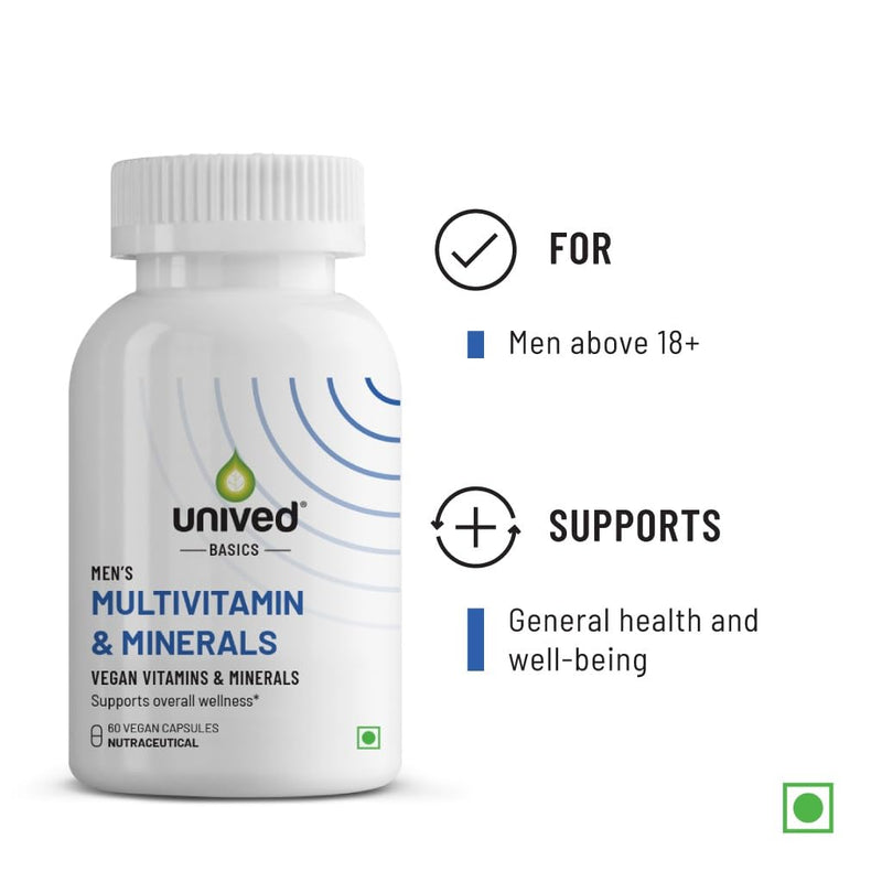 Unived Basics Multivitamin & Minerals Capsule for Men | 100% RDA of all Vitamins with Algae Calcium & Plant-Based Vitamin D3 plus Important Minerals | Complete formulation for Health & Wellbeing