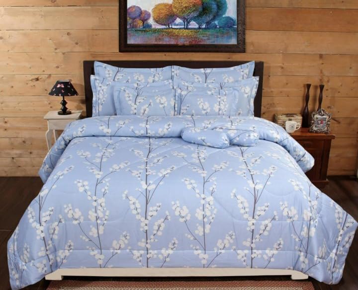 Petals Dreams 210 TC 100% Cotton Double Bedsheet with 2 Pillow Covers| 90x100 inches (230x250cm) (Spring Blue)