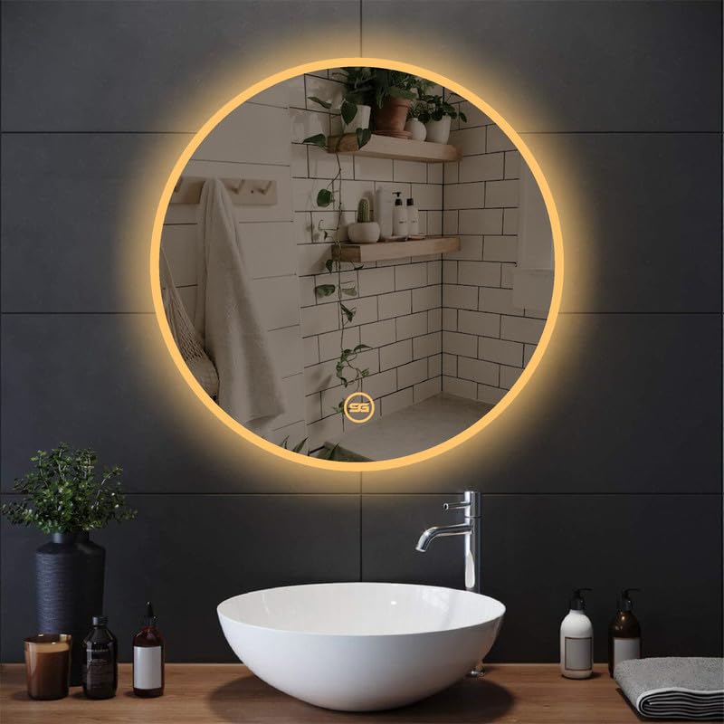 Spark Glass Round LED Sensor Mirror. (LedColour: White, Warm White, & Mix Light) - (Size:24x24 Inch)