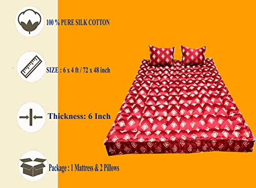 Flamo Mattress Organic Kapok Silk Cotton Ilavam Panju Double Cot Mattress (6 x 4 ft / 72 x 48 x 6 inch),Multicolour.