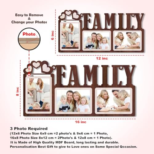 MUSHA Family Your Images & Names Customized Wall Collage Photo Frame | Personalized With Pictures and Texts | Best Gift for Wife, Friend, Mom and Dad (16x8 inch)