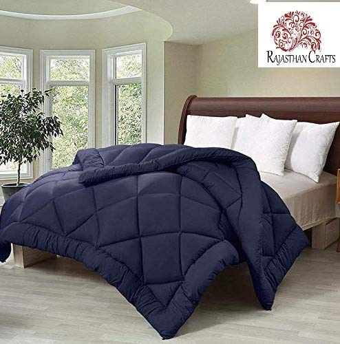 Homespun Microfiber Heavy Winter Double Bed Quilt (Navy Blue, 90x100 Inch)