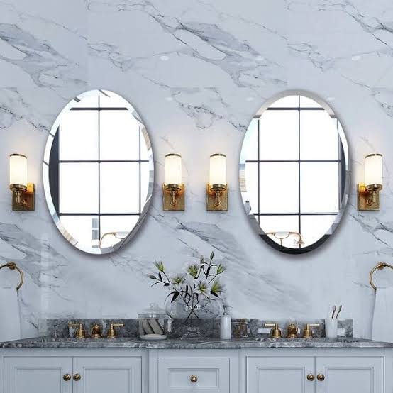 windowera 12 in. W × 18 in. H Frameless Oval Beveled Edge Bathroom Vanity Mirror