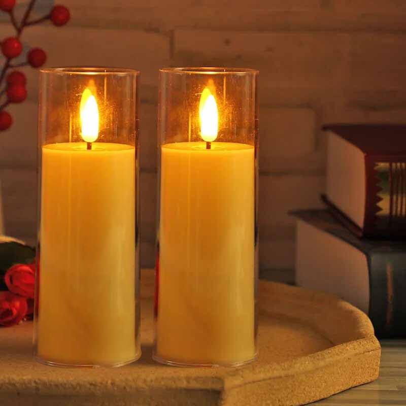 TGOPIT Candle Flameless Led Candles Light Flickering,Real Wax Fake Wick Moving Flame Faux Wickless Pillar for Diwali Festival Wedding Home Party Halloween Decorations(2Pcs)