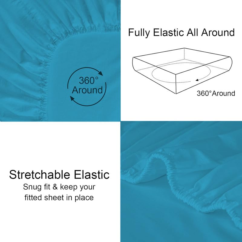 Knight Kavalier King Size Fitted Sheet- Egyptian Cotton 500 Thread Count Hotel Luxury 1 Piece King Fitted Bedsheet- Fit Mattress Up to 12"- Extra Soft, Wrinkle Free, Breathable Sheet- Turquoise Blue